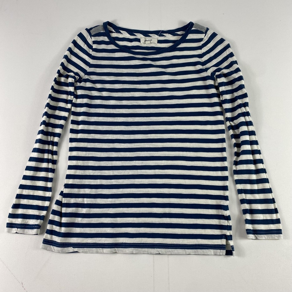 Madewell Shirt Womens XS‎ Navy Blue White Striped Long Sleeve Cotton Casual Top